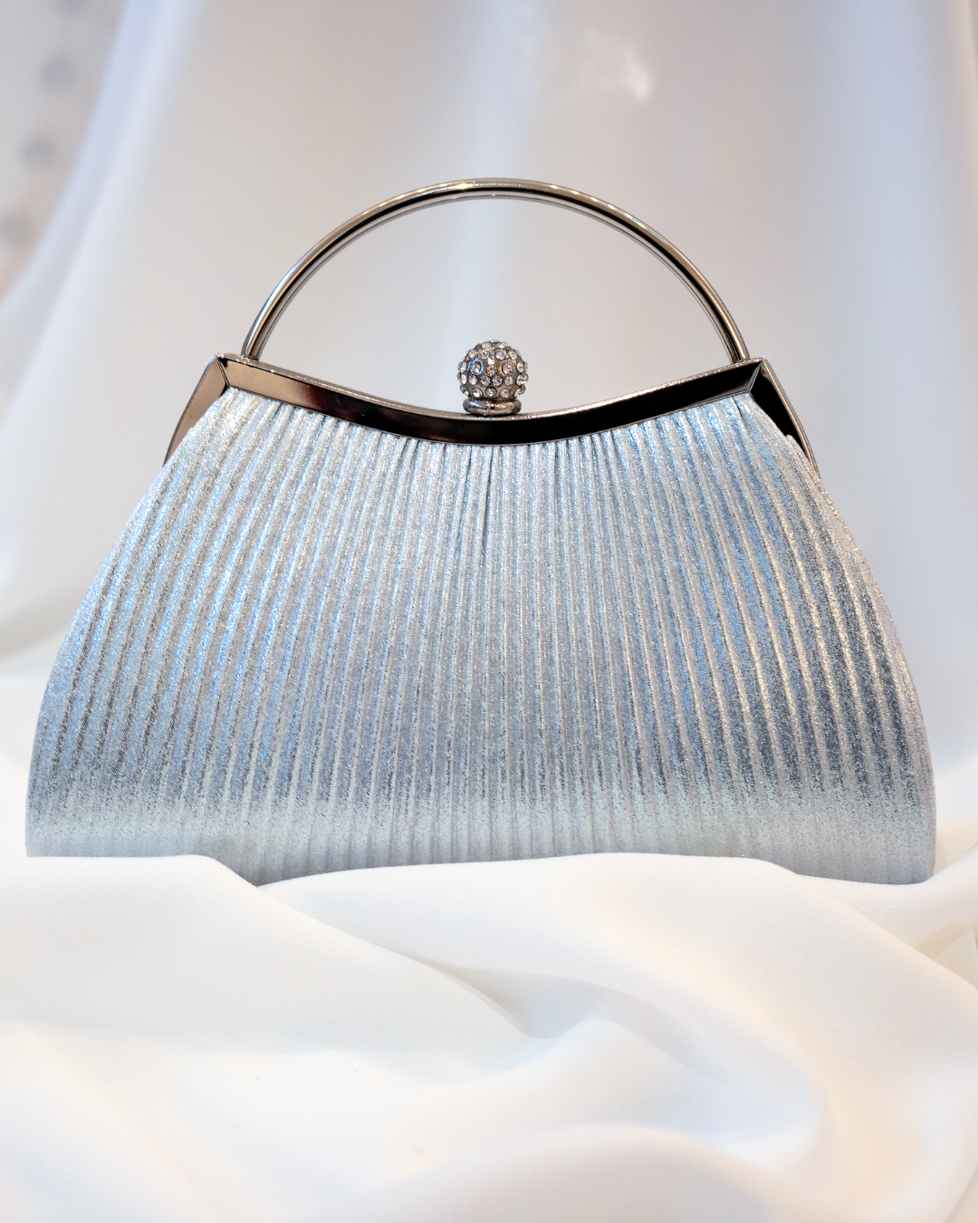 Pleated Silver Satin Purse