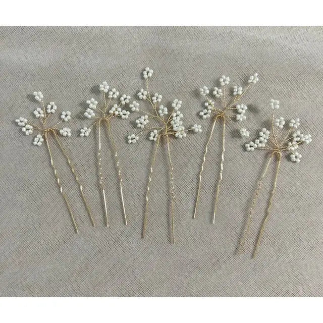 5 Handmade Beaded Floral Hair Pins