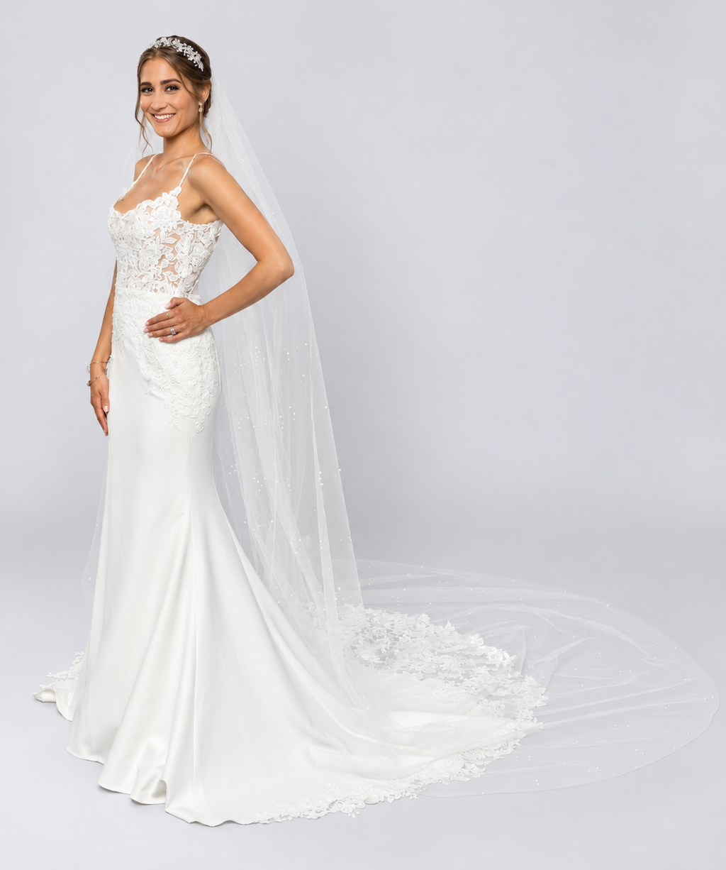 Scattered Pearl Cathedral Veil