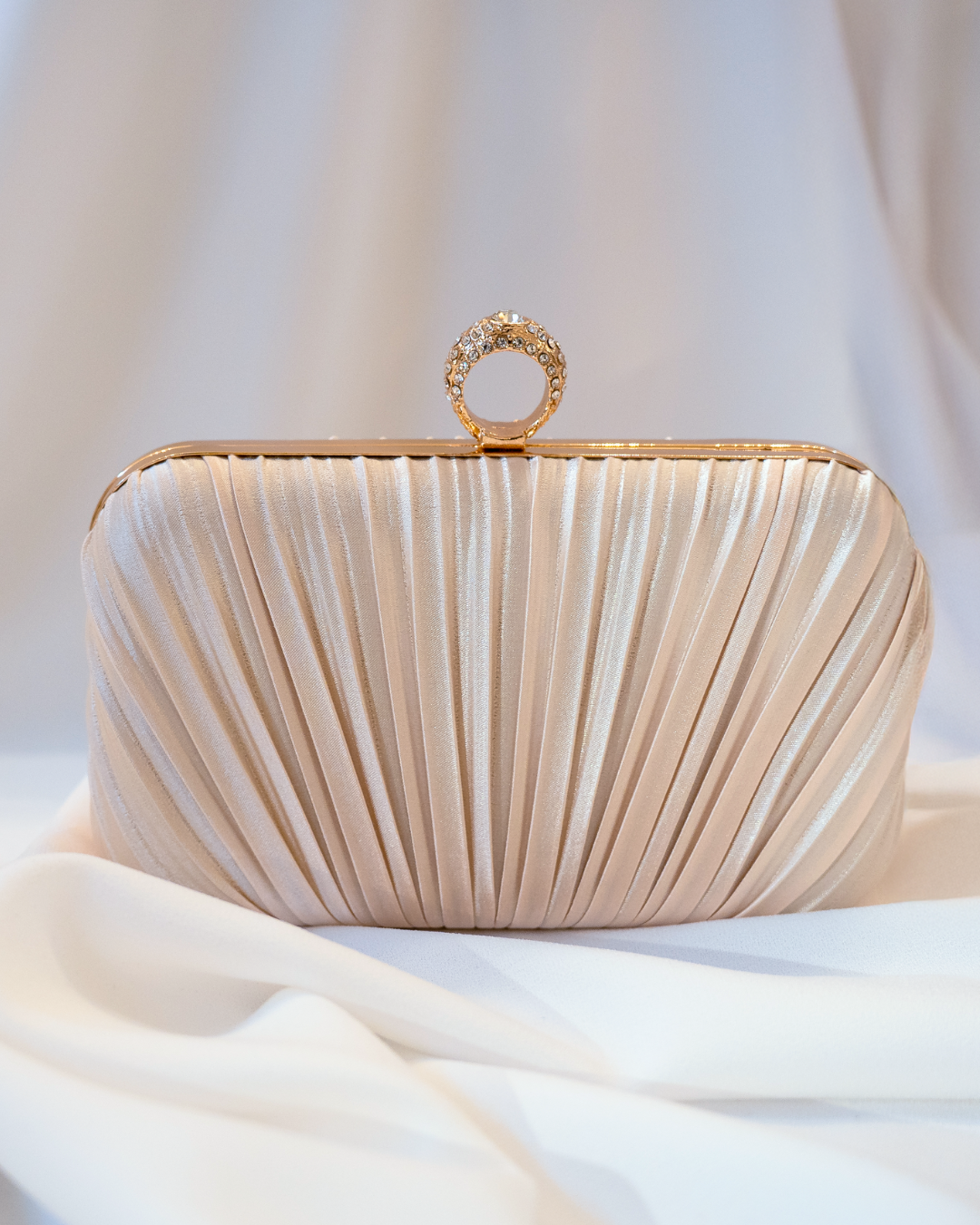 Pleated White Satin Clutch