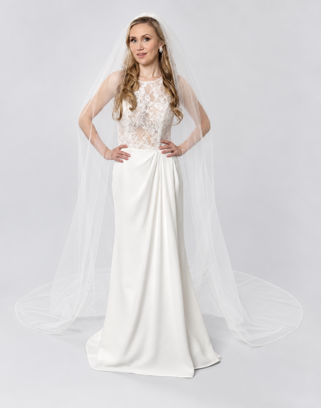 Crystal and Pearl Trim Cathedral Veil