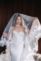 Floral Appliqué Cathedral Veil with Blusher
