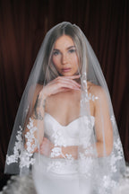 Floral Appliqué Cathedral Veil with Blusher