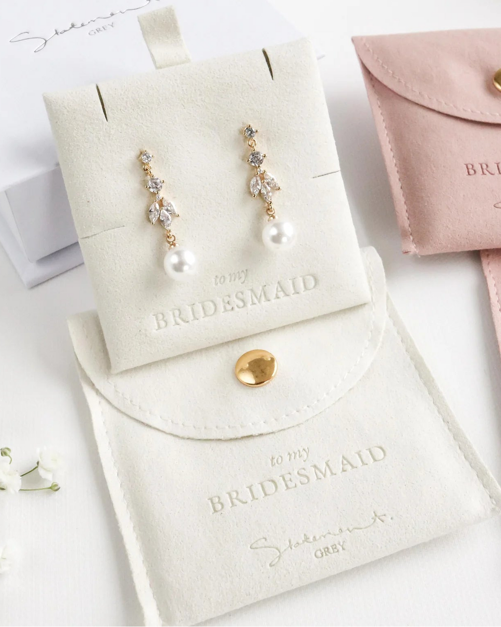 Mariella Crystal Pearl Drop Earrings with Bridesmaid Pouch