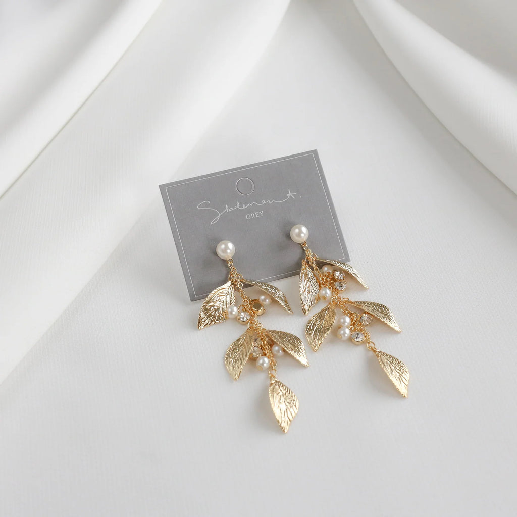 Fluttering Leaf Pearl Drop Earrings