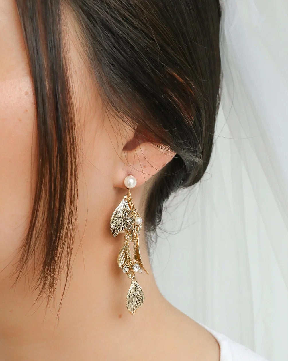 Fluttering Leaf Pearl Drop Earrings