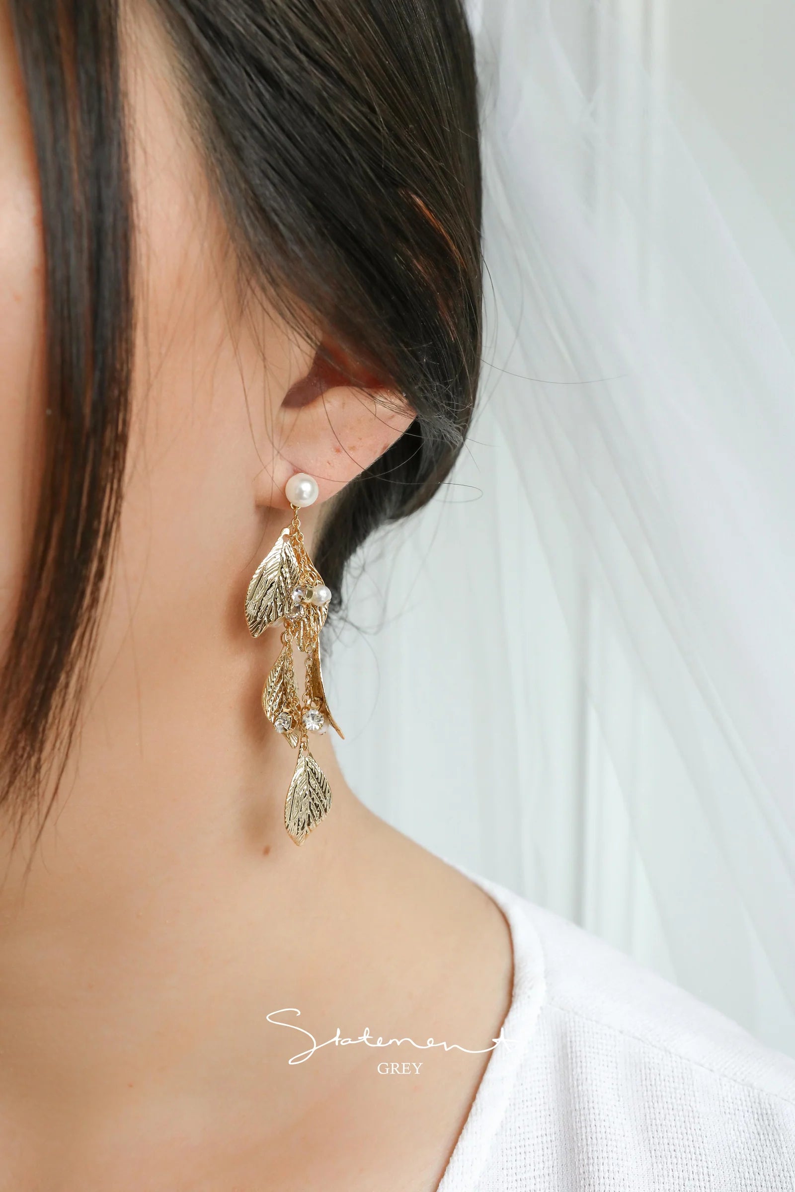 Fluttering Leaf Pearl Drop Earrings