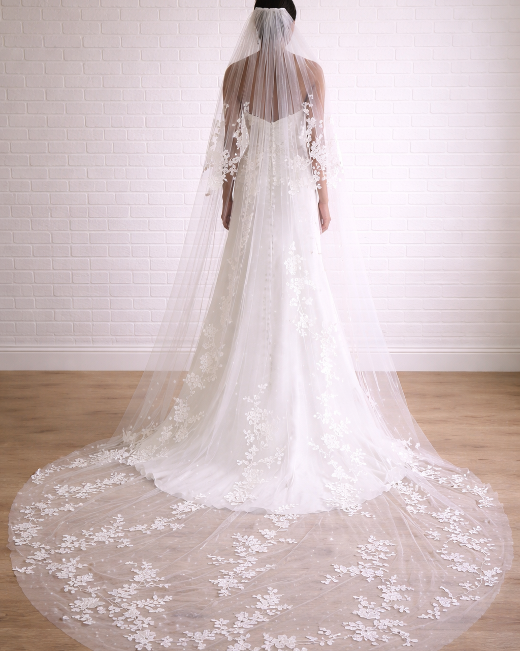 Floral Appliqué Cathedral Veil with Blusher