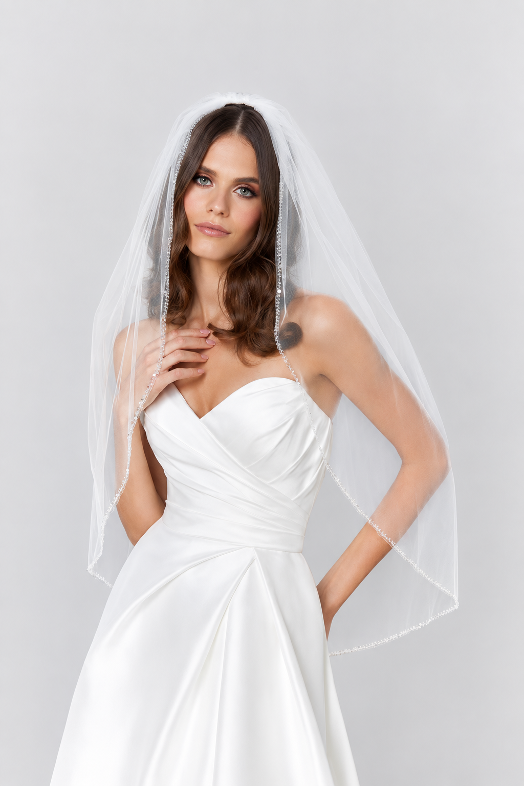 Bead and Sequin Trim Fingertip Veil